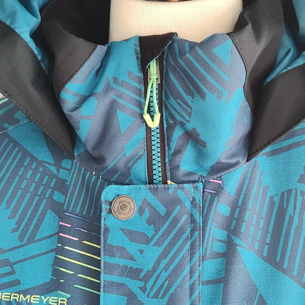 Obermeyer Teen Gage Radio Wave Patterned Hooded Ski/Snowboard Jacket Sz Teen XL - Picture 4 of 13